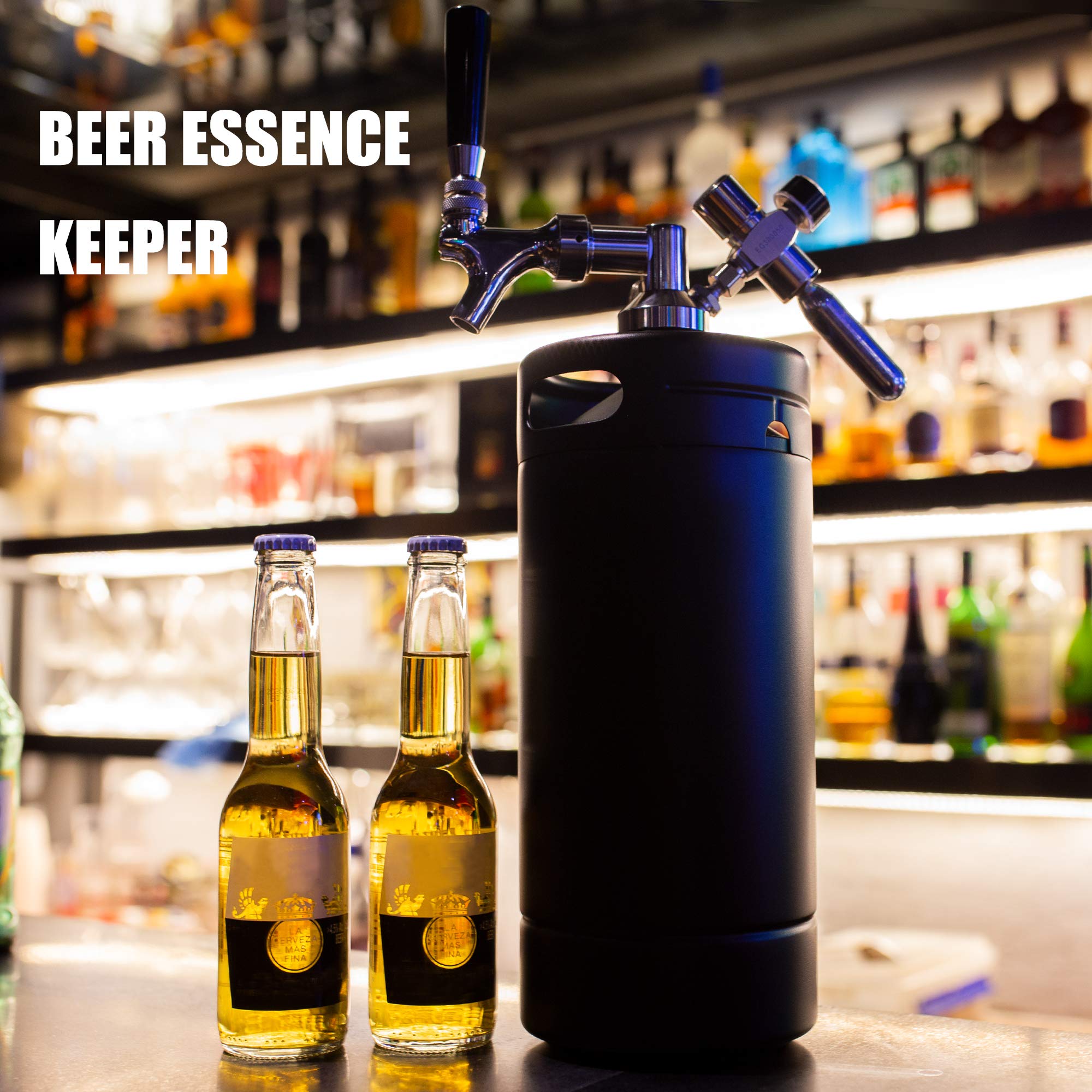 TMCRAFT pressurized mini-keg with stainless steel body preserving flavor.