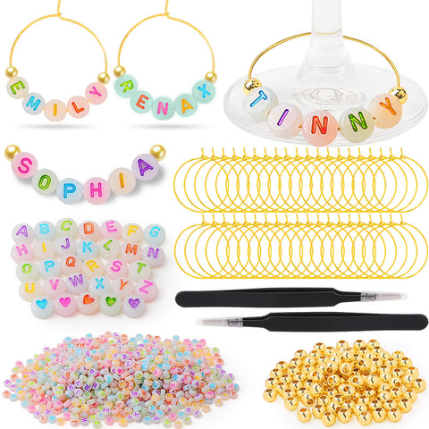 TMKEFFC wine charm kit with letter beads for personalized glasses