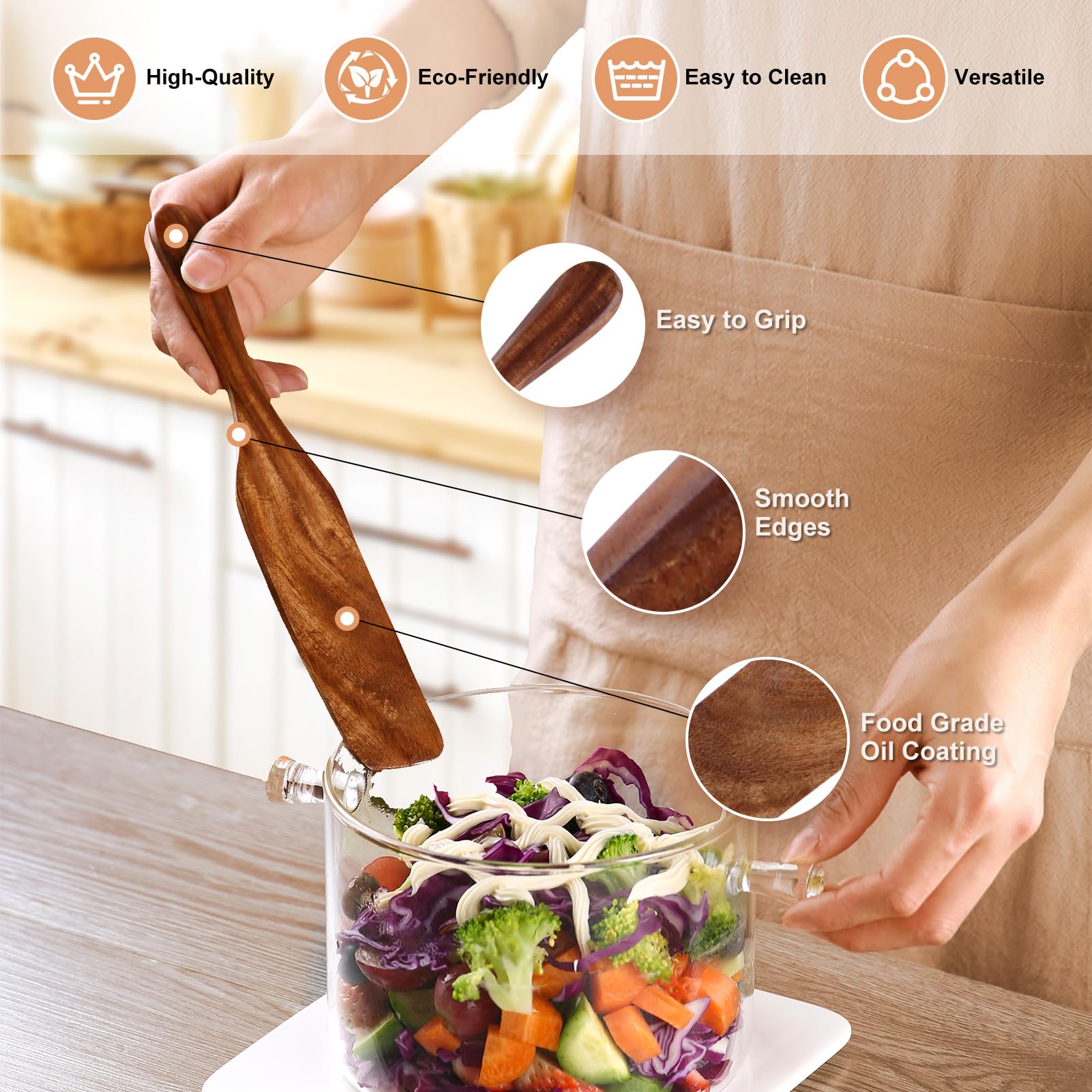 Tmkit heat-resistant wooden spoons endure high heat without warping