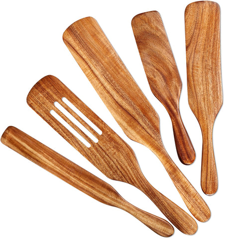 Tmkit wooden spurtle set 5pcs for precise stirring and non-stick cooking