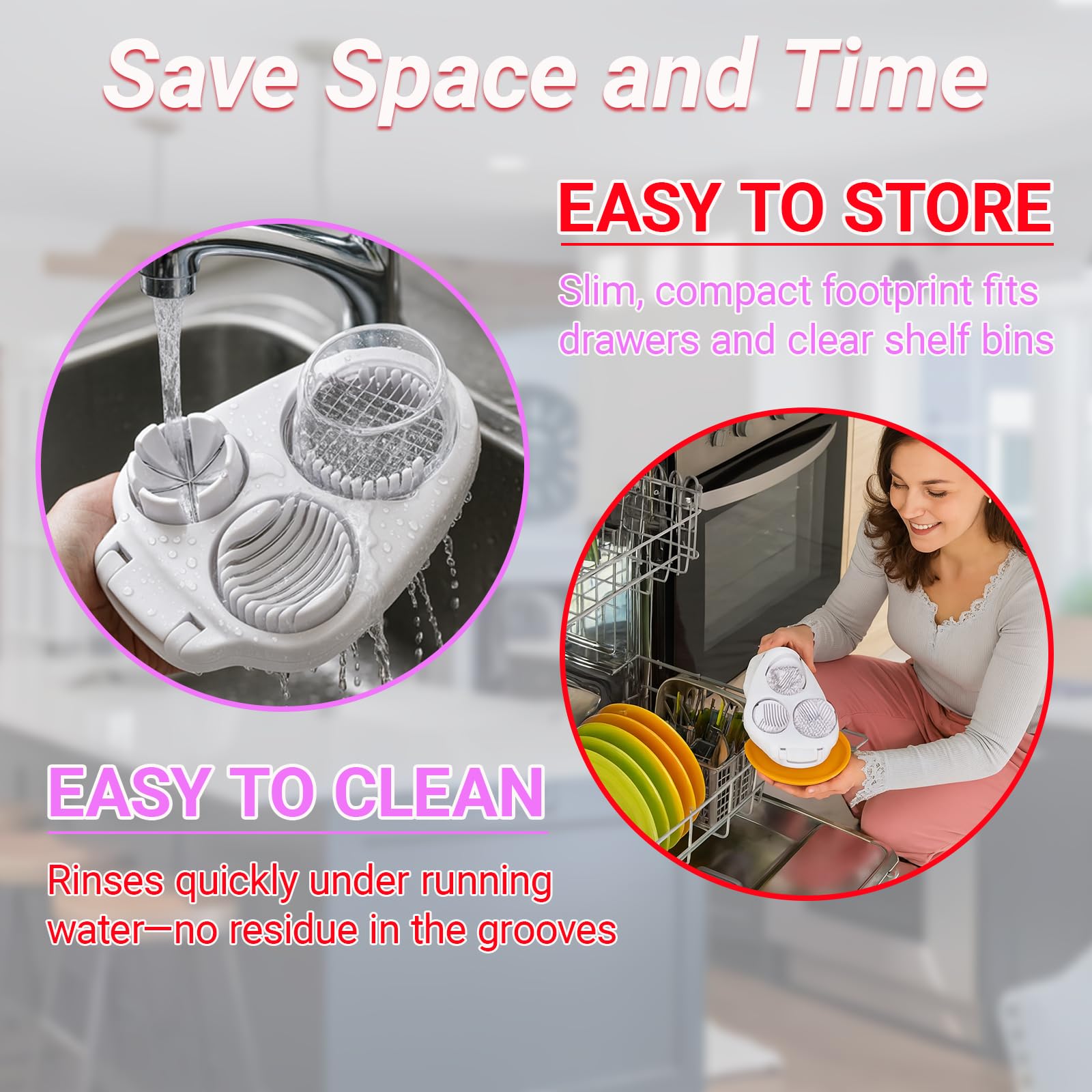 TNDCKP 3-in-1 egg slicer compact design, easy drawer storage.