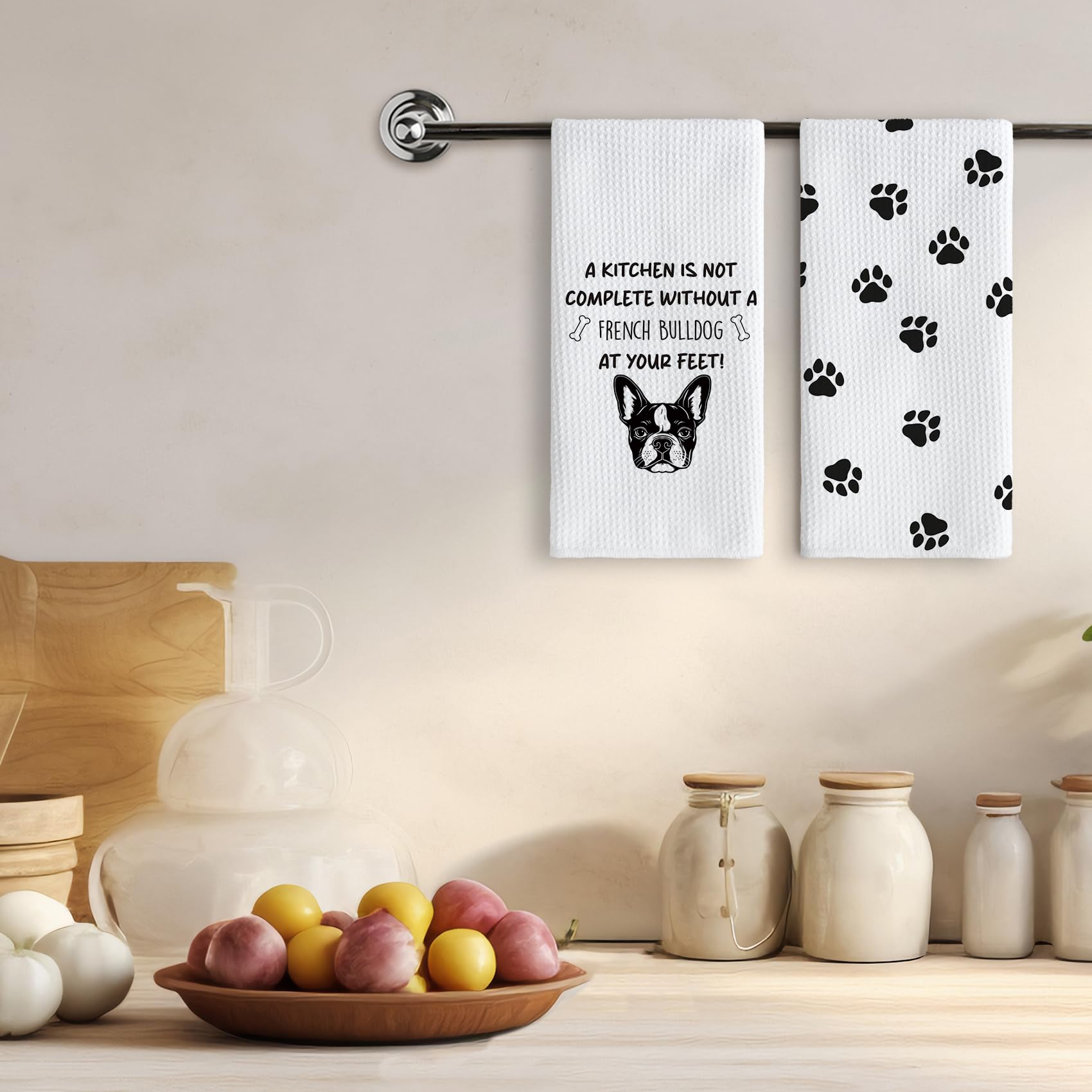 TNUW kitchen towel with French Bulldog paw graphic complements everyday kitchen tasks