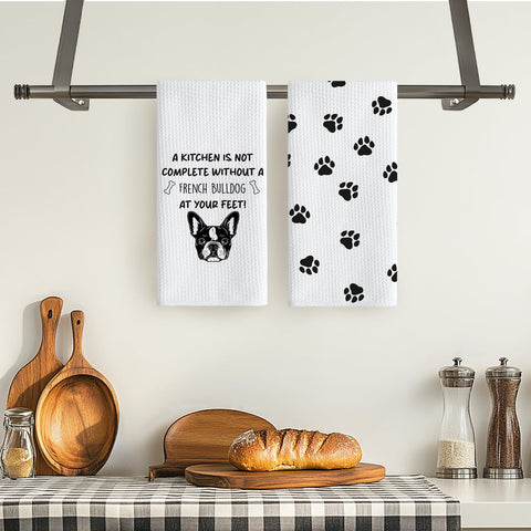 TNUW dog-themed towel set brightens kitchens or bathrooms with paw motif