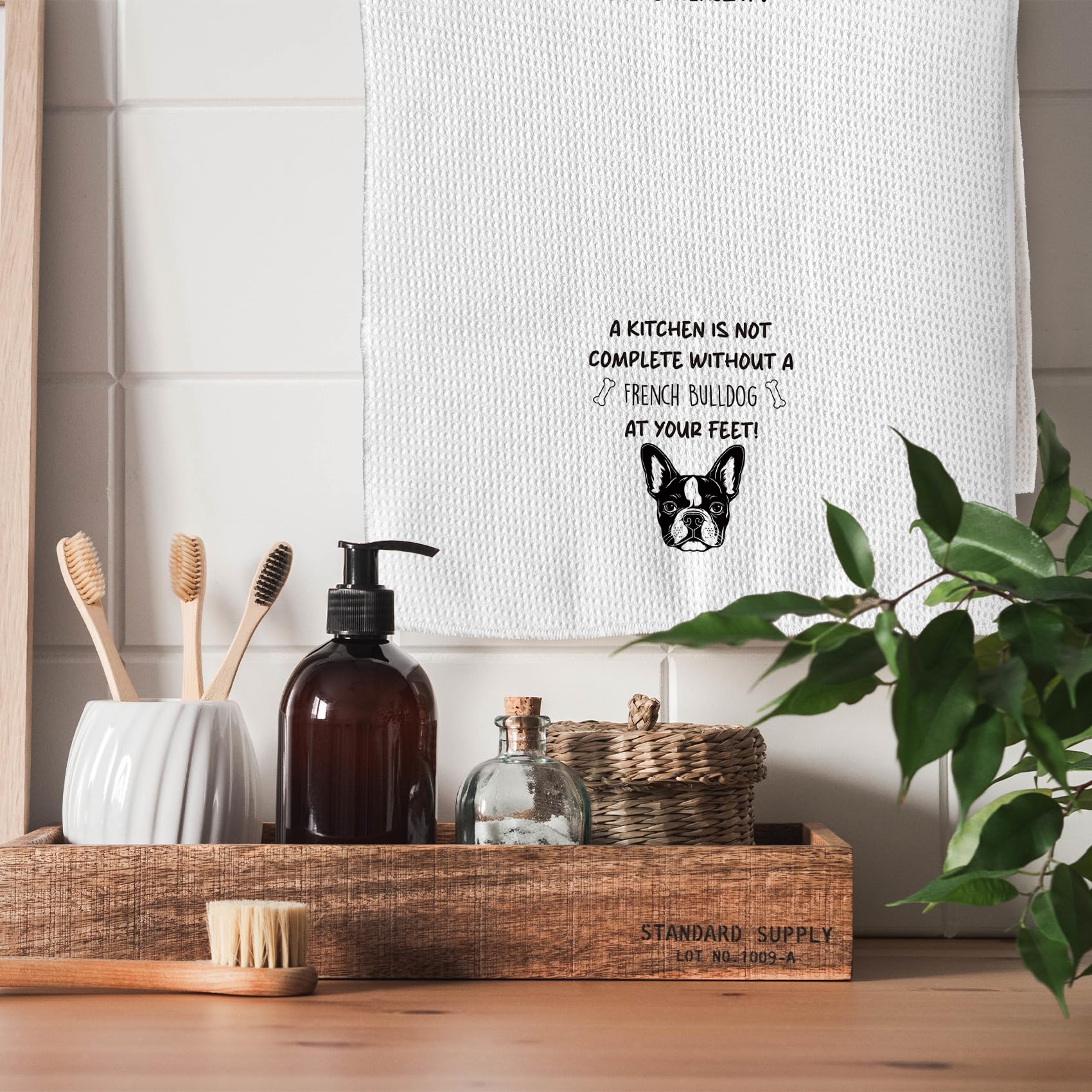 TNUW paw towels hang neatly for quick access near the sink