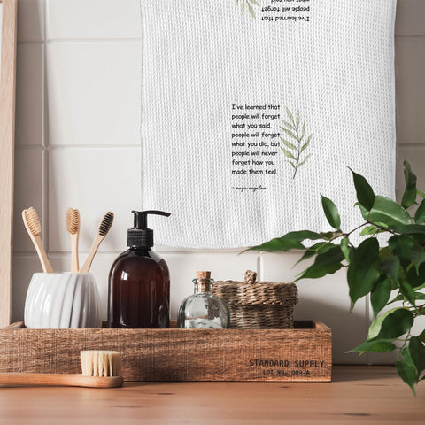 TNUW towel hanging on rack for easy hand drying during cooking.