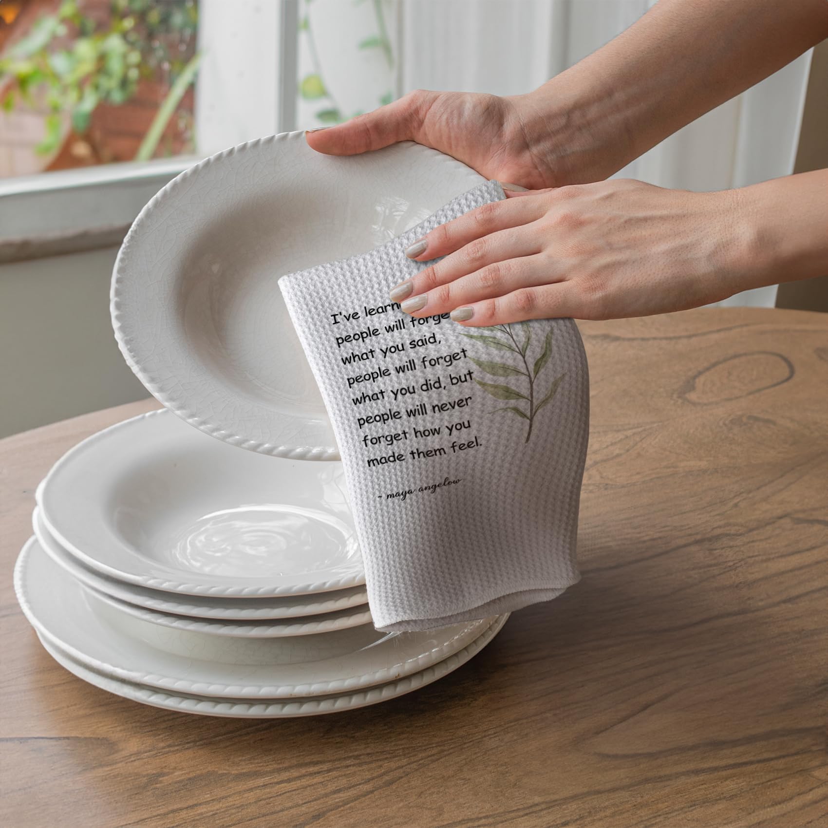 TNUW white soft towel draped over counter, enhances kitchen decor.