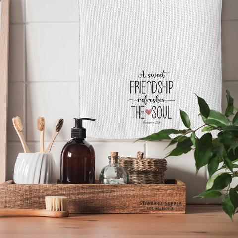 TNUW multi-purpose towel shown in kitchen and dining settings.