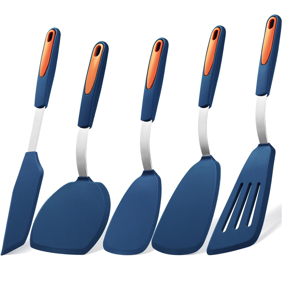 To encounter 5-piece silicone spatula set with angled spatula for precise flipping and scraping