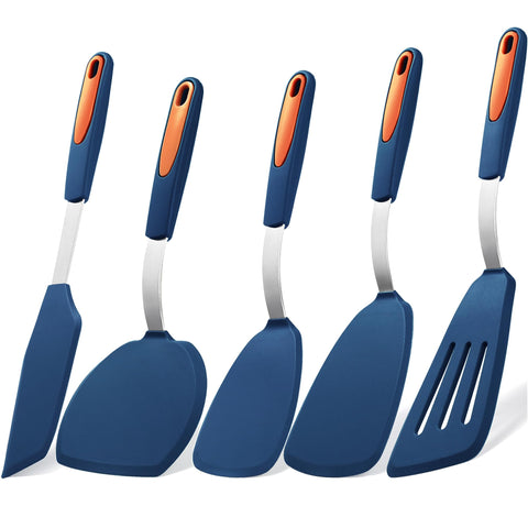 To encounter 5-piece silicone spatula set with angled spatula for precise flipping and scraping