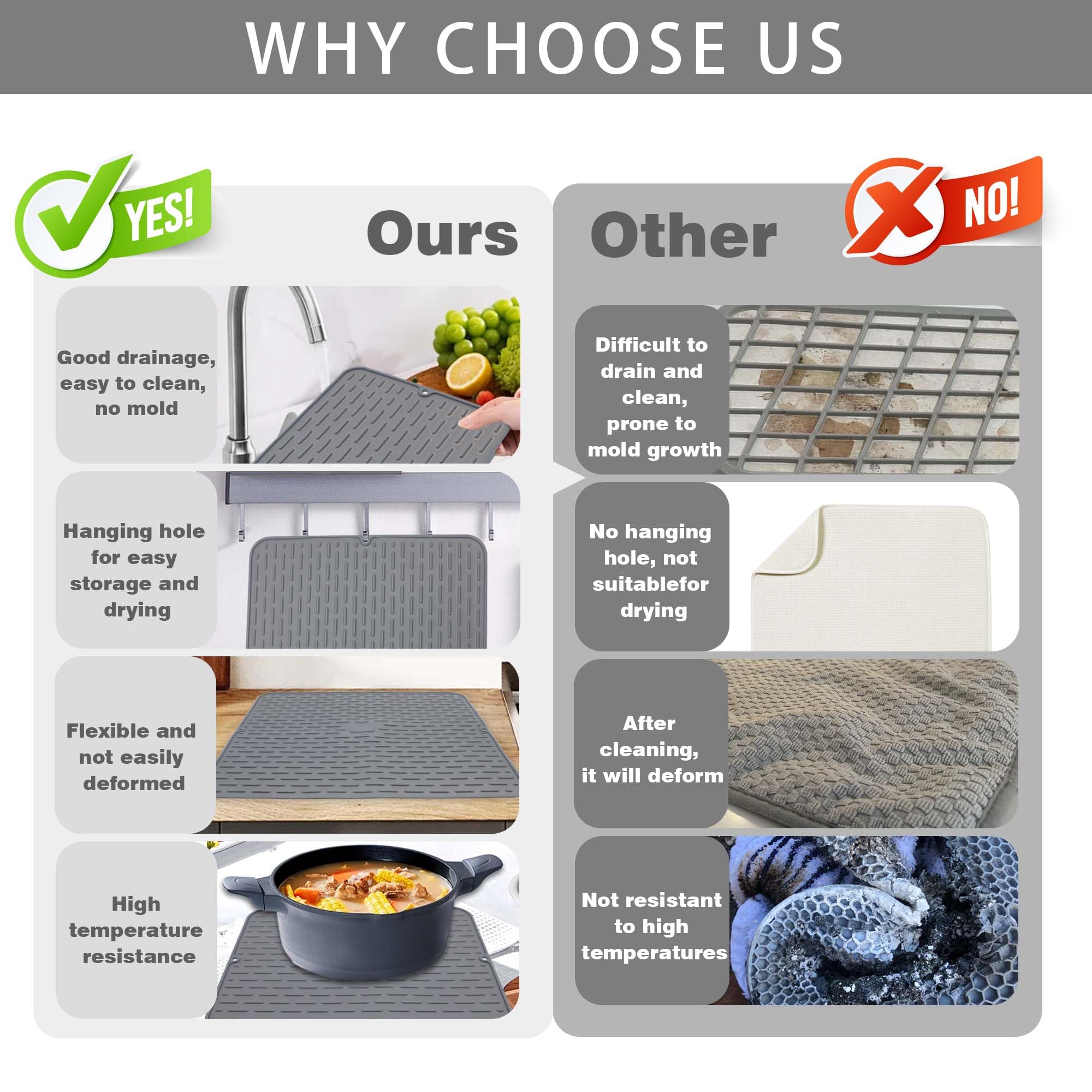 To Encounter foldable silicone dish mat stores compactly for easy kitchen storage