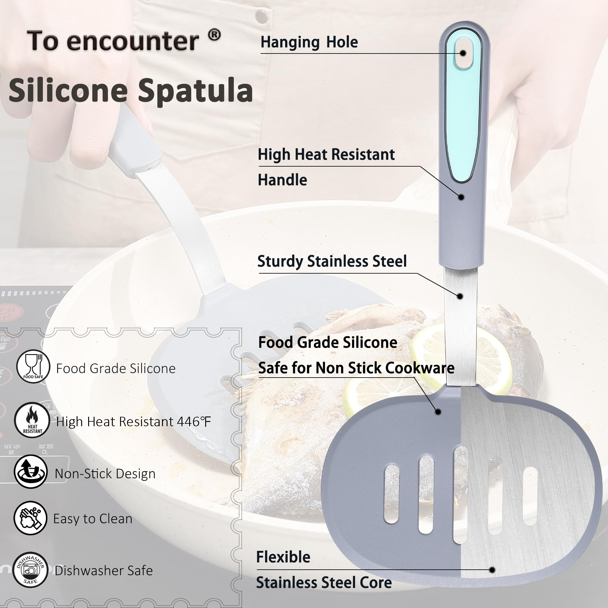 To Encounter heat-resistant silicone spatula with high-temp performance