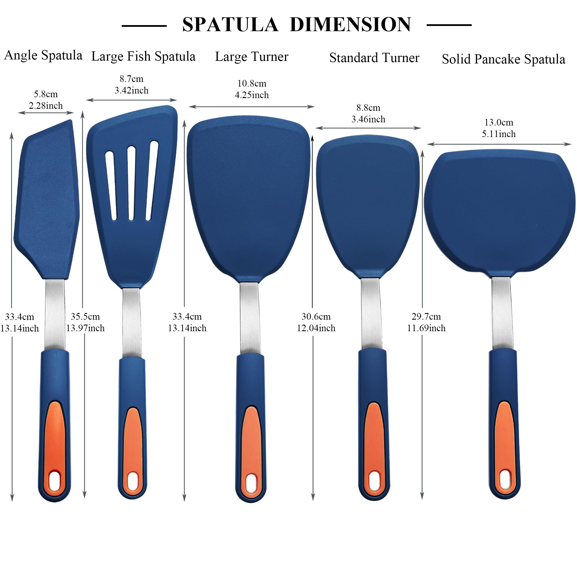 To encounter navy blue spatula set adds style while remaining nonstick and heat resistant