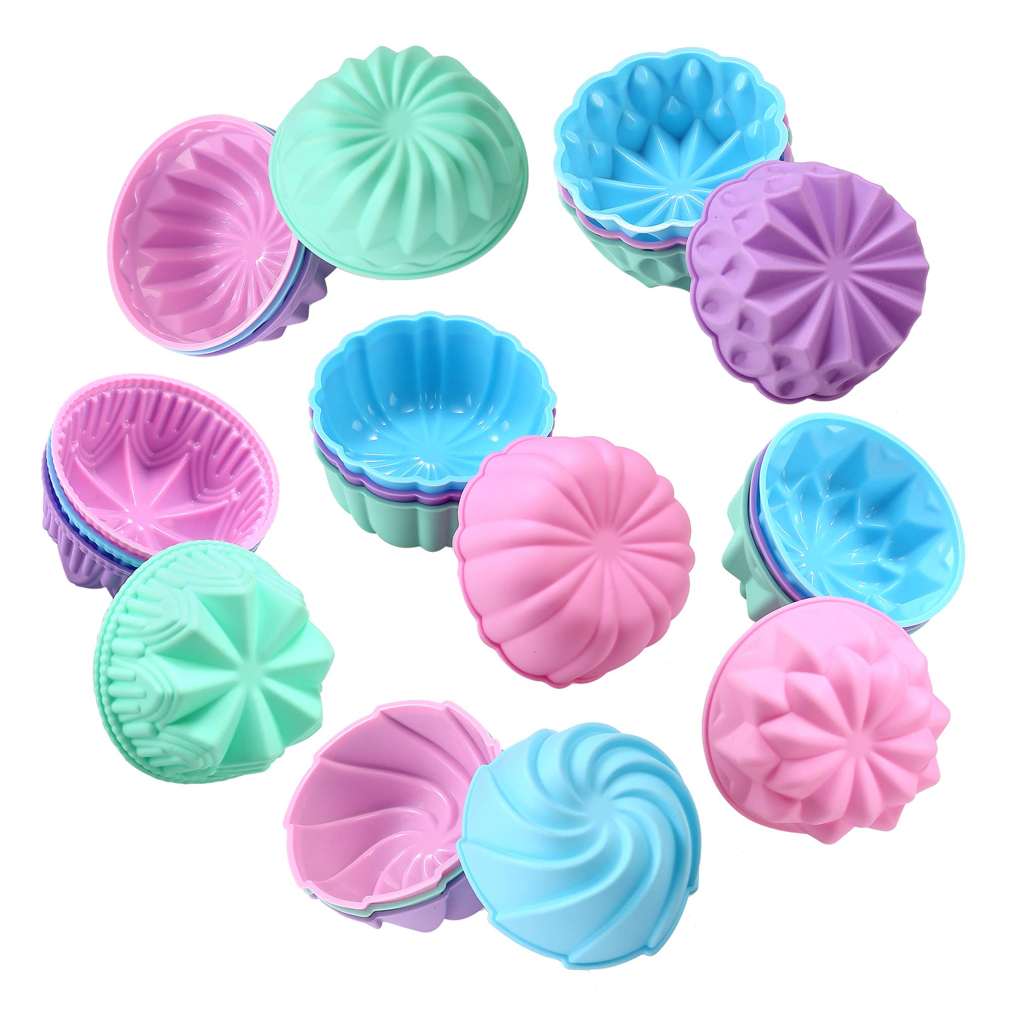 To encounter silicone cupcake cups in six shapes, non-stick for easy release.