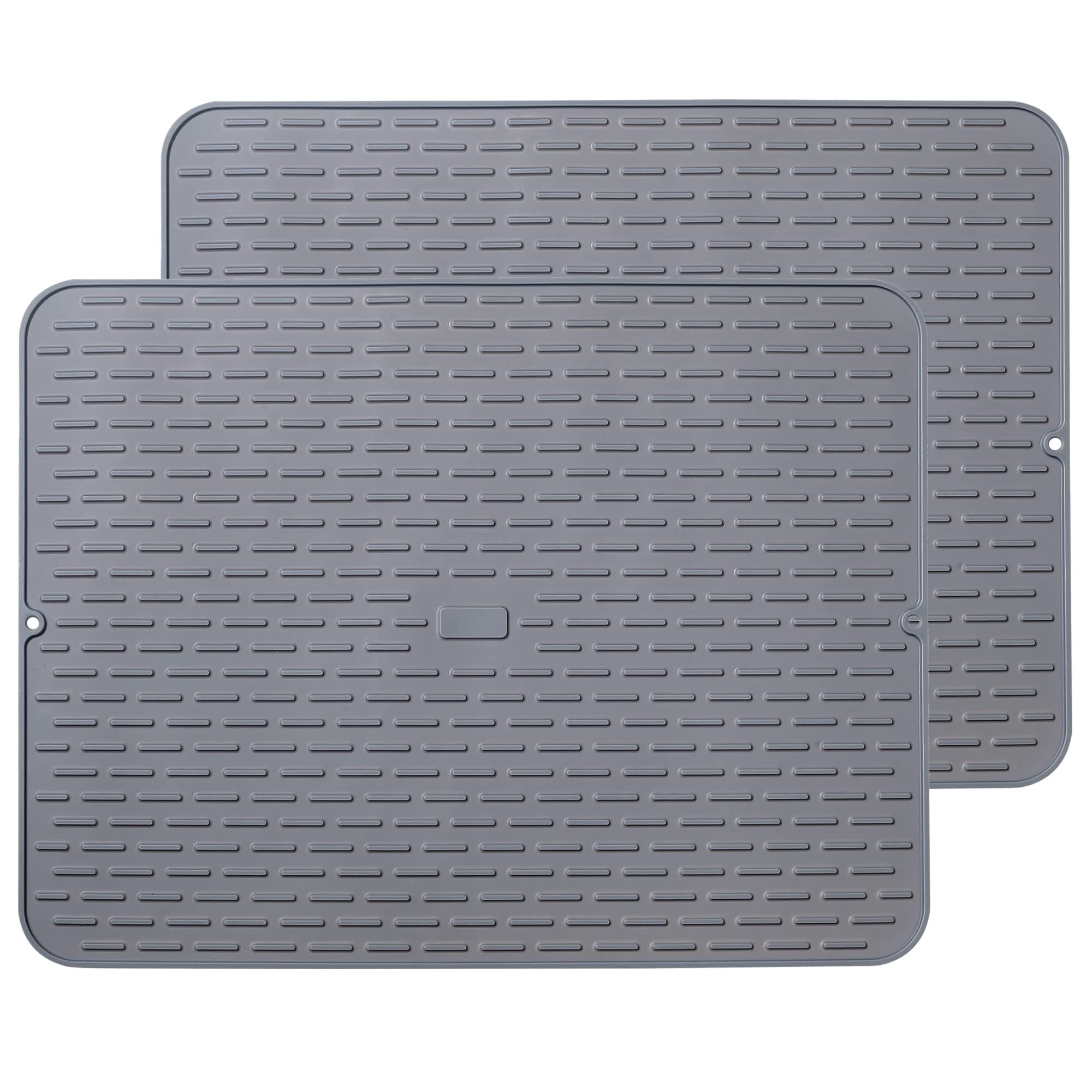 To encounter extral large silicone dish drying mat on countertop with raised ridges for fast air drying