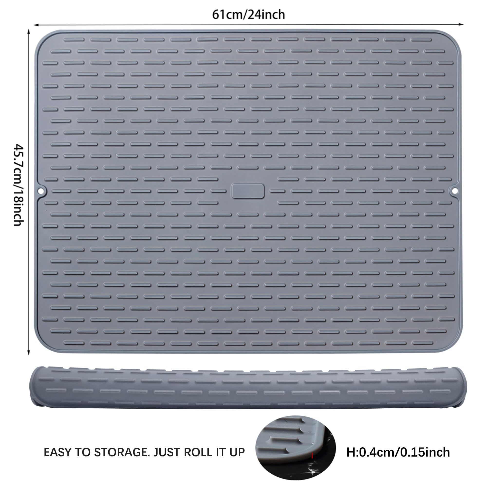 To encounter non-stick silicone drying mat cleans easily with wipe-down