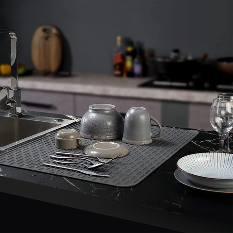 To encounter silicone dish drying mat, flexible roll-and-store design demonstrates space-saving convenience