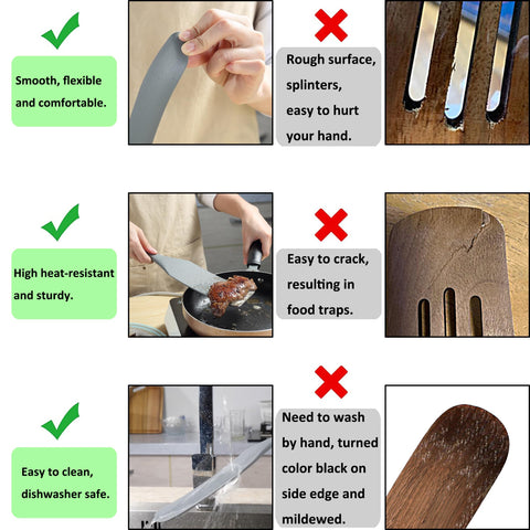 To encounter silicone spurtles heat-resistant head, withstands temperatures up to 446°F.