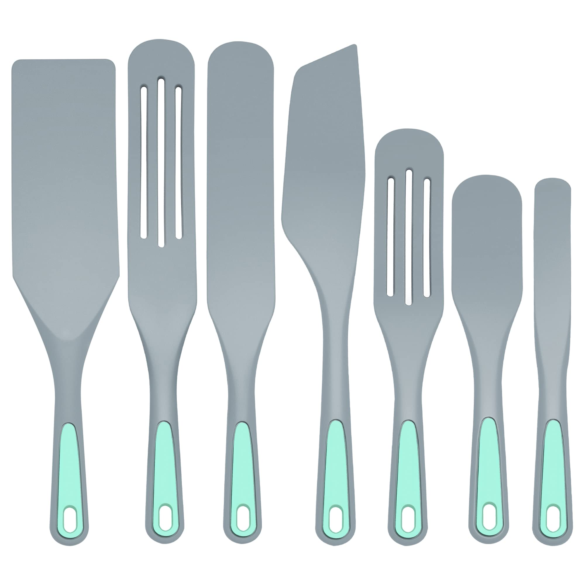 To encounter silicone spurtles set, seven-piece collection for versatile stirring.
