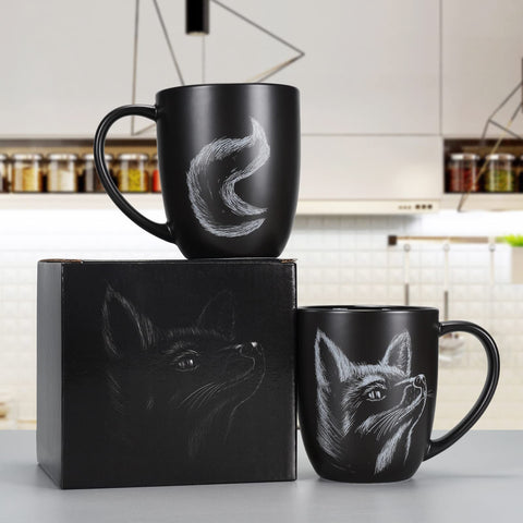 ToCooTo fox mug in black color with 14oz capacity for beverages.