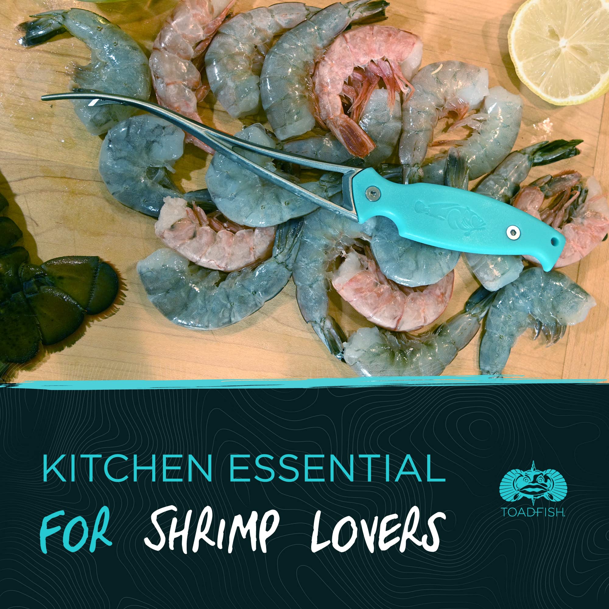 Toadfish butterfly blade enables delicate shrimp prep and butterfly cuts