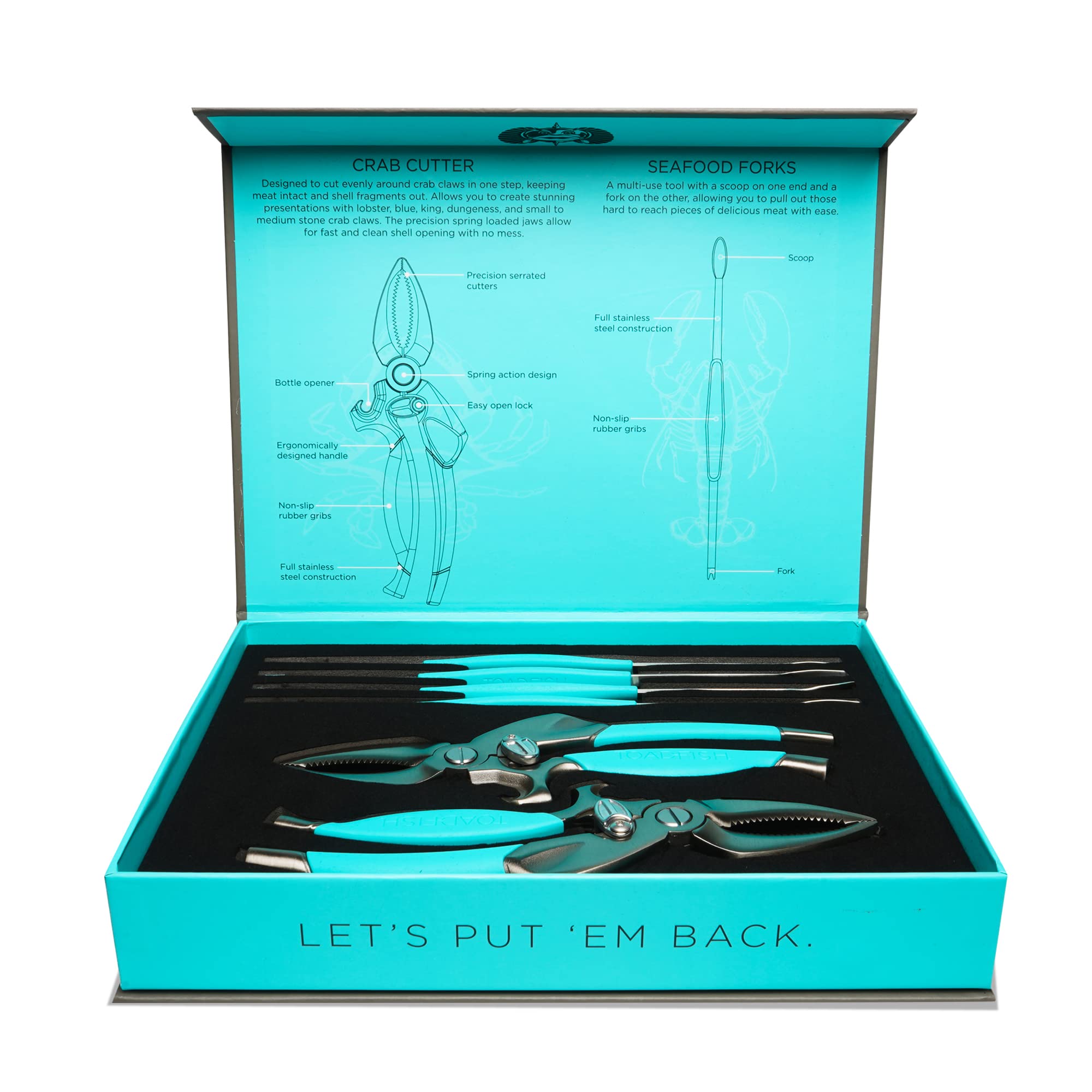 Toa dfish Crab & Lobster Tool Set shell crackers with non-slip blue grips.