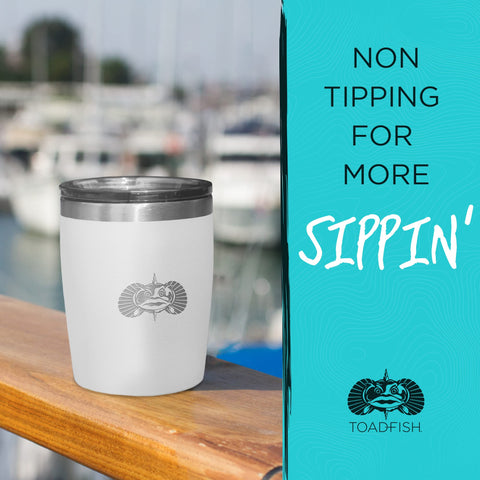 Toadfish Rocks Tumbler Teal condensation-free exterior improves grip.