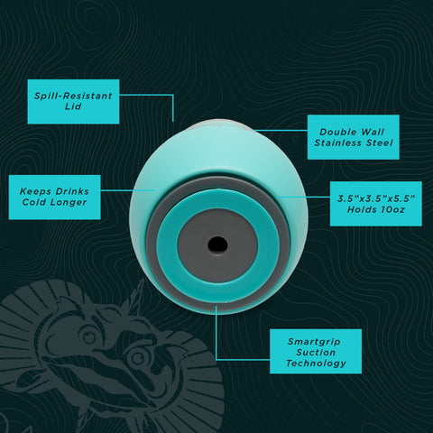 Toadfish smartgrip suction teal adheres to smooth surfaces like boats