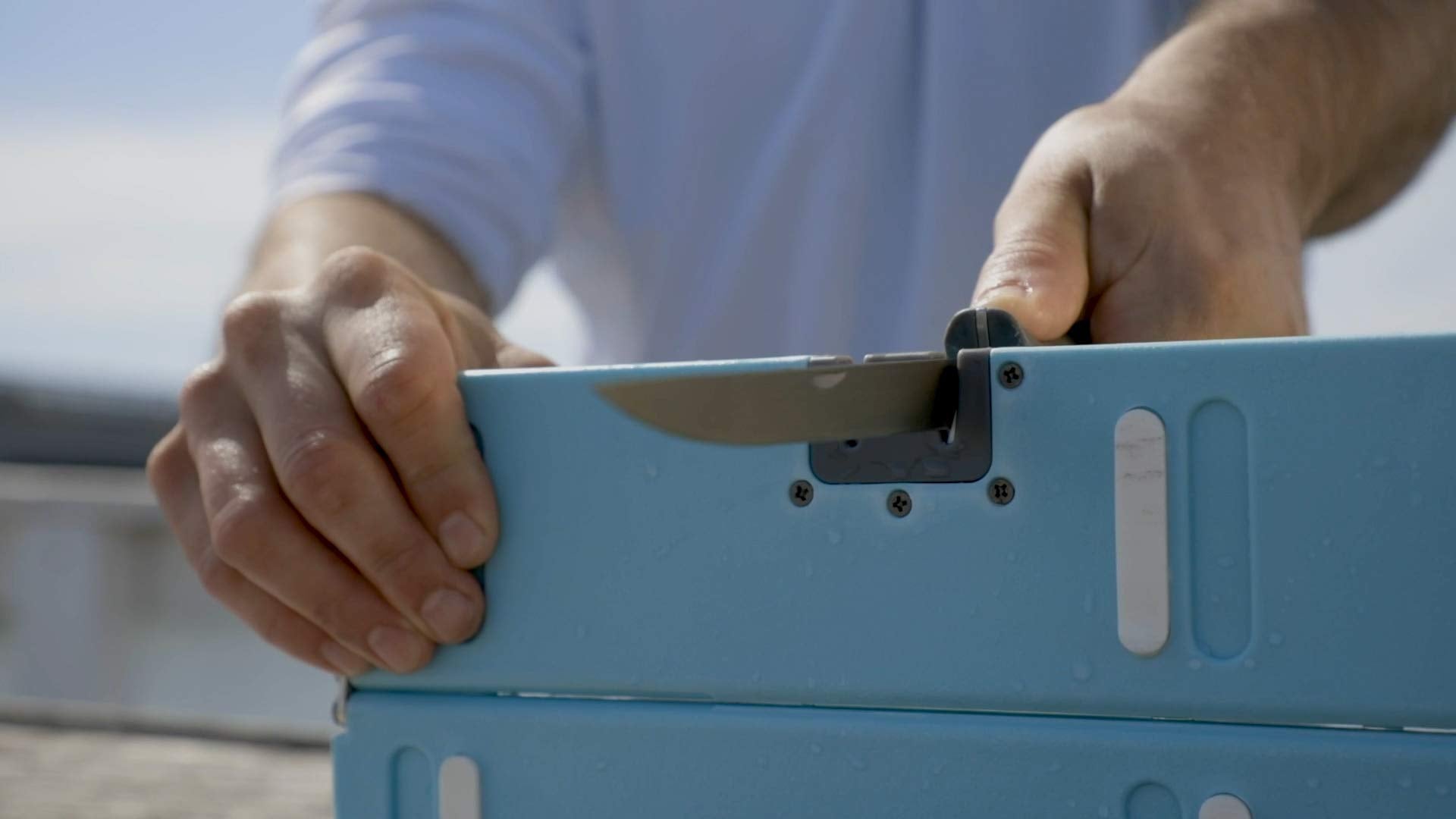 Toadfish Stowaway Folding Cutting Board with lock engages securely for stable prep