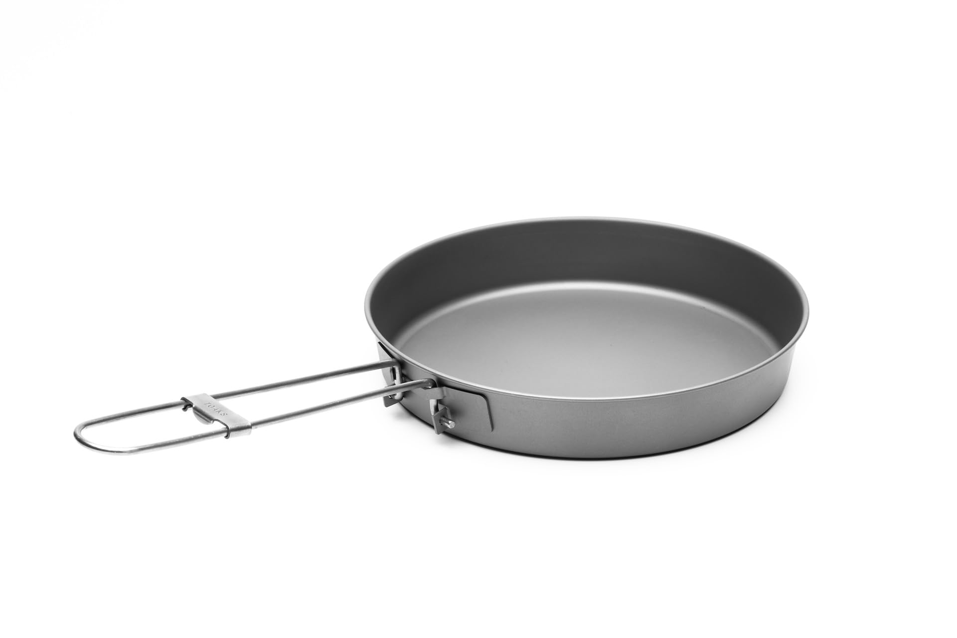 TOAKS Titanium D6.5 pan with folded handle, ultralight travel companion for backpacking.