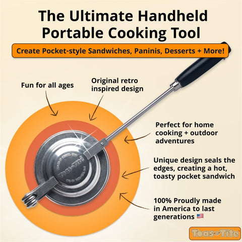 Toas-Tite pie iron cast aluminum heats evenly for crispy crusts