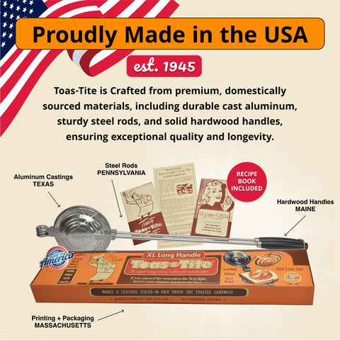 Toas-Tite XL camping-use setup on a camp stove for outdoor meals.