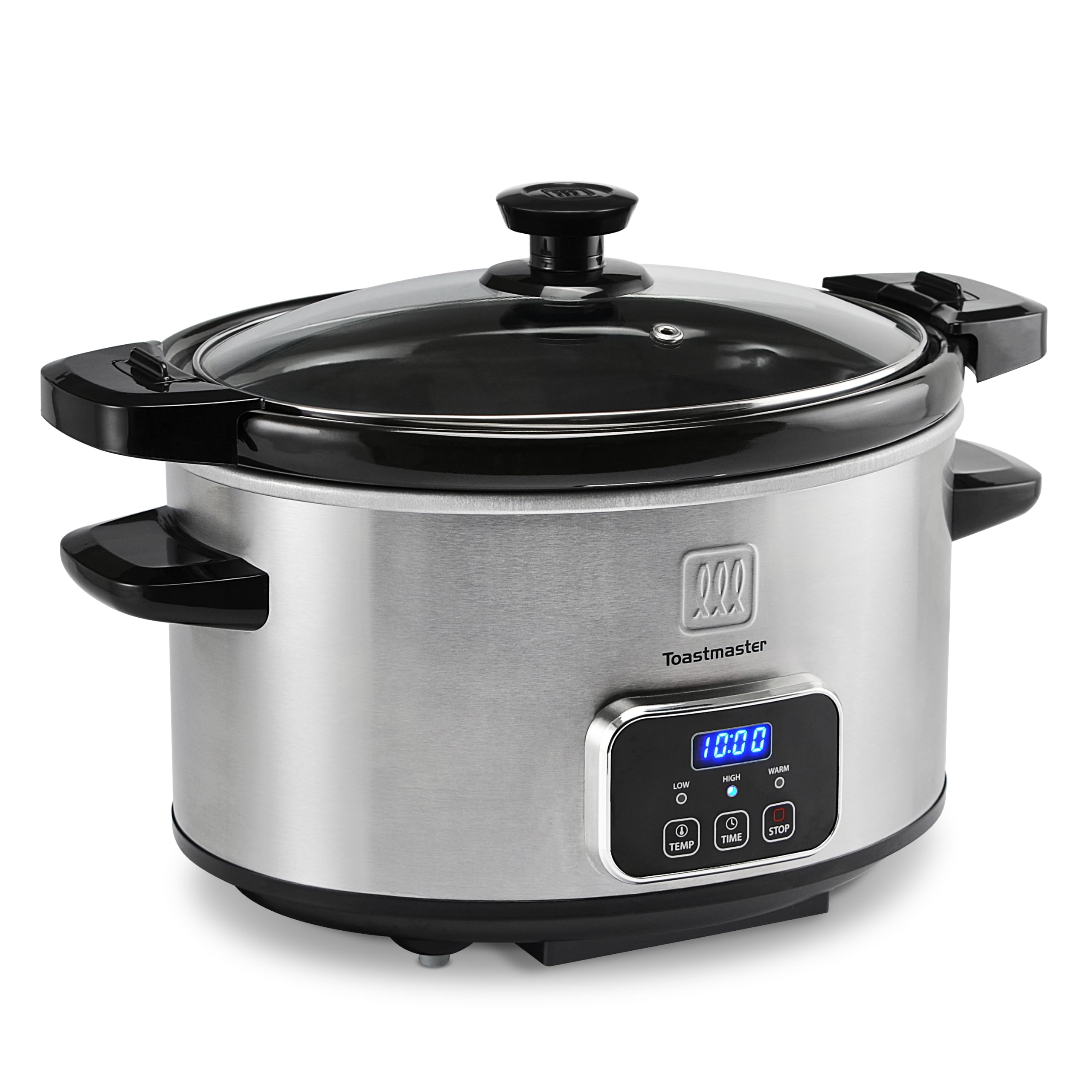 Toastmaster 4qt slow cooker in stainless steel for family meals.