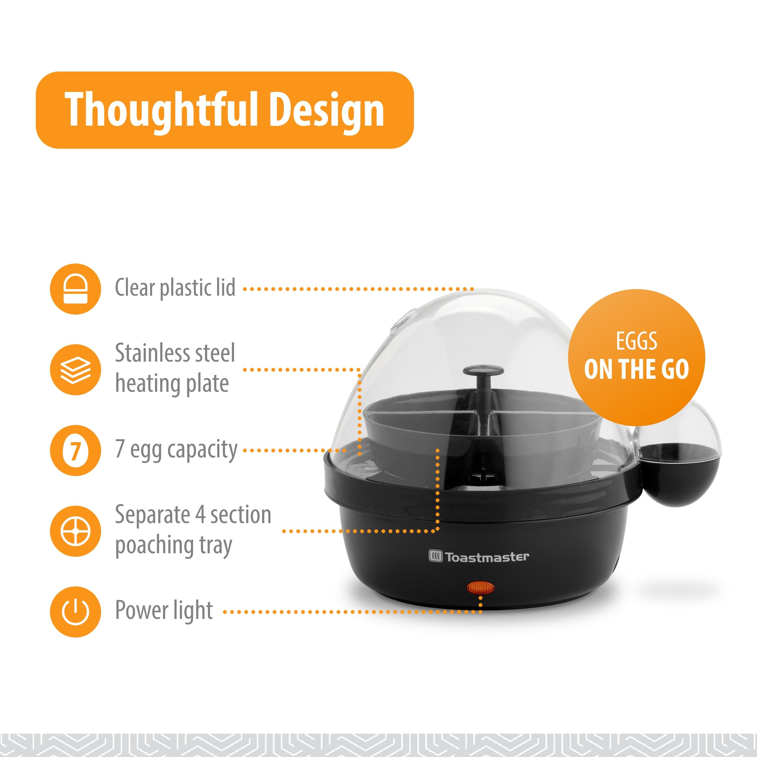 Toastmaster Rapid Egg Cooker easy-clean design for quick maintenance.