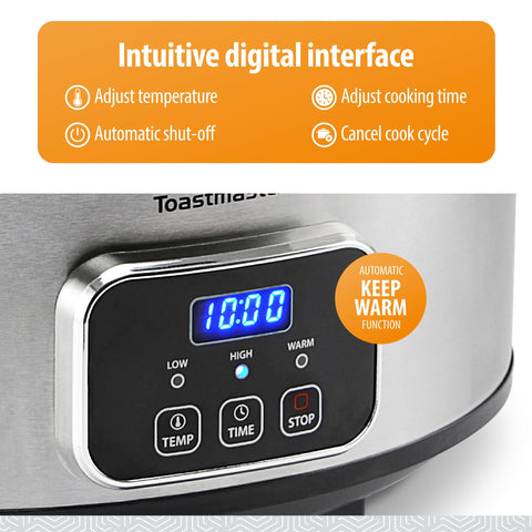 Toastmaster keep-warm-function maintains serving temperatures for hours after cooking.
