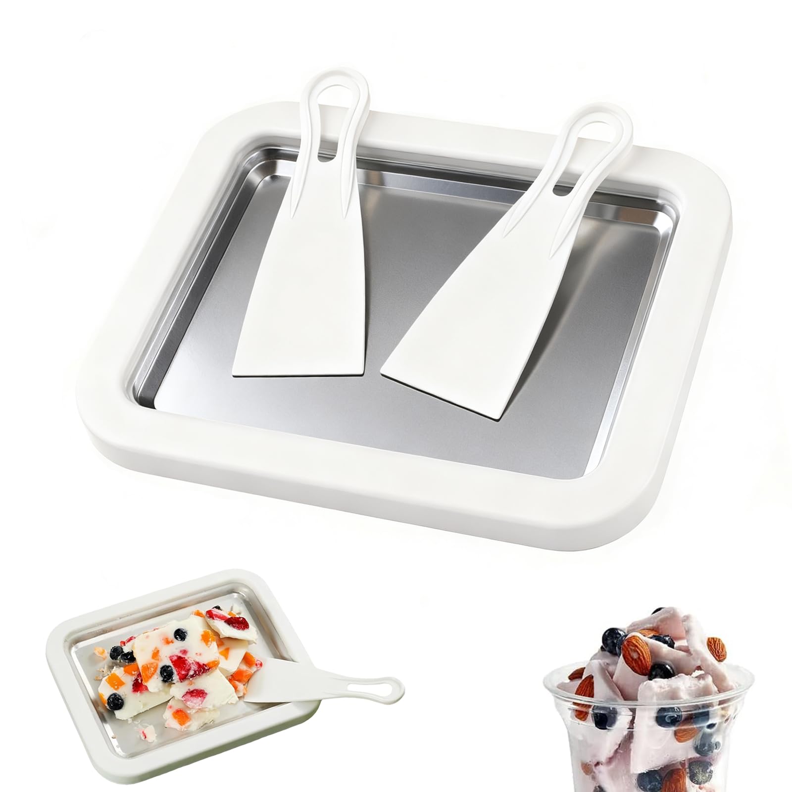 Tobeno1 rolled-ice-cream-tray demonstrates the instant-freeze surface for home treats.