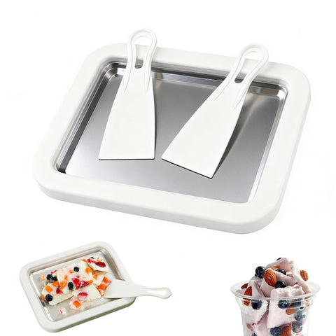 Tobeno1 rolled-ice-cream-tray demonstrates the instant-freeze surface for home treats.