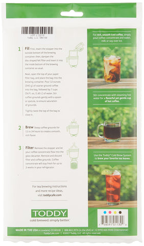 Toddy paper filter bags packaging open, ready for clean, mess-free setup.