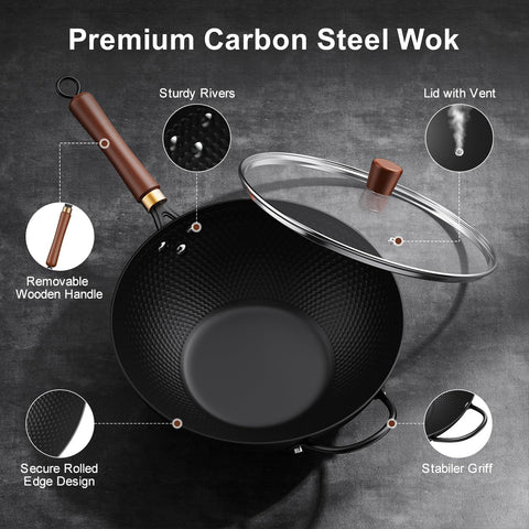 Todlabe 13-inch wok surface shows natural nonstick pores for easy food release.