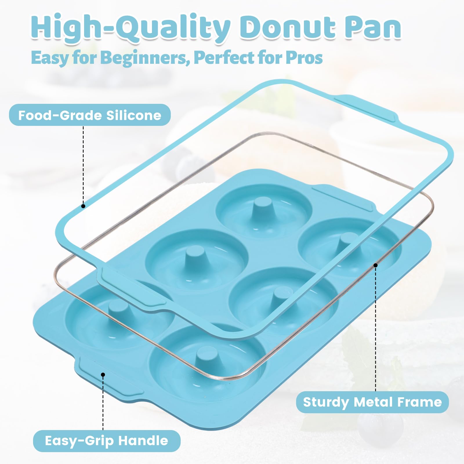 Toeusog nonstick silicone surface ensures easy donut release.