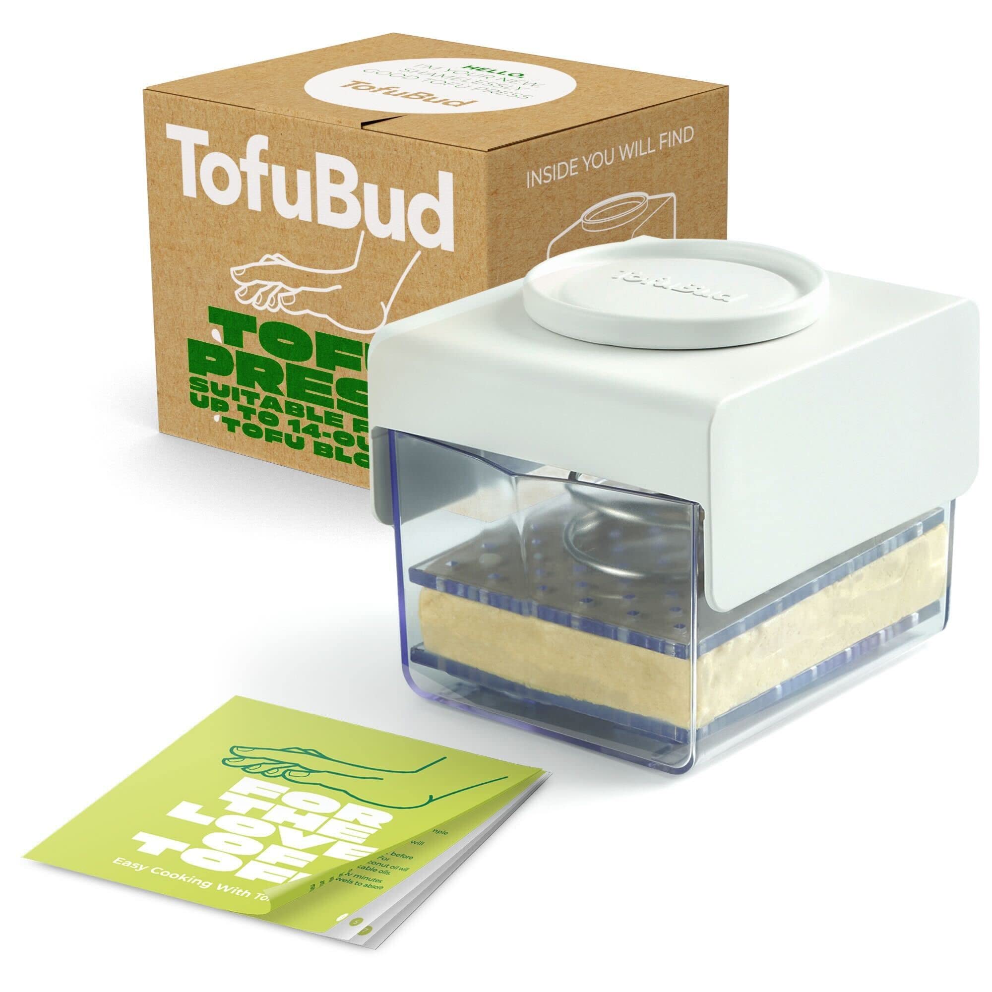 TofuBud Tofu Press front view for compact fridge storage and even moisture removal.