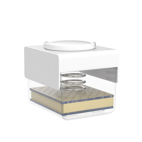 TofuBud Tofu Press product image showing dishwasher-safe setup.