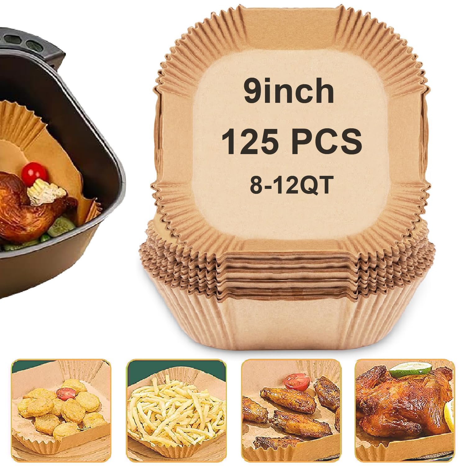TOGOO disposable air fryer liners in a 9-inch pack protect the air fryer basket.