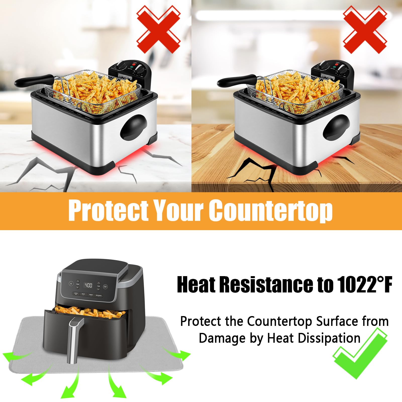 TOHONFOO heat resistant mat under deep fryer protects surfaces during cooking