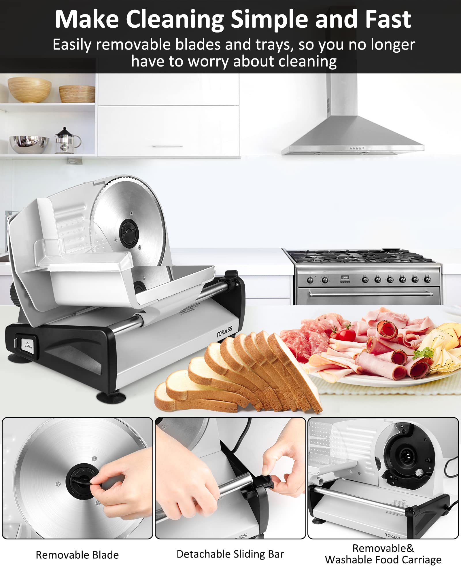 TOKASS adjustable thickness knob allows precise control from thin to thick slices.