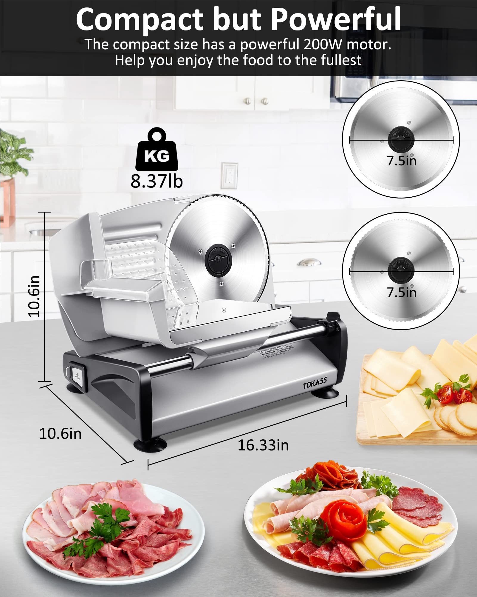 TOKASS food carriage and extension rail support steady, safe slicing.
