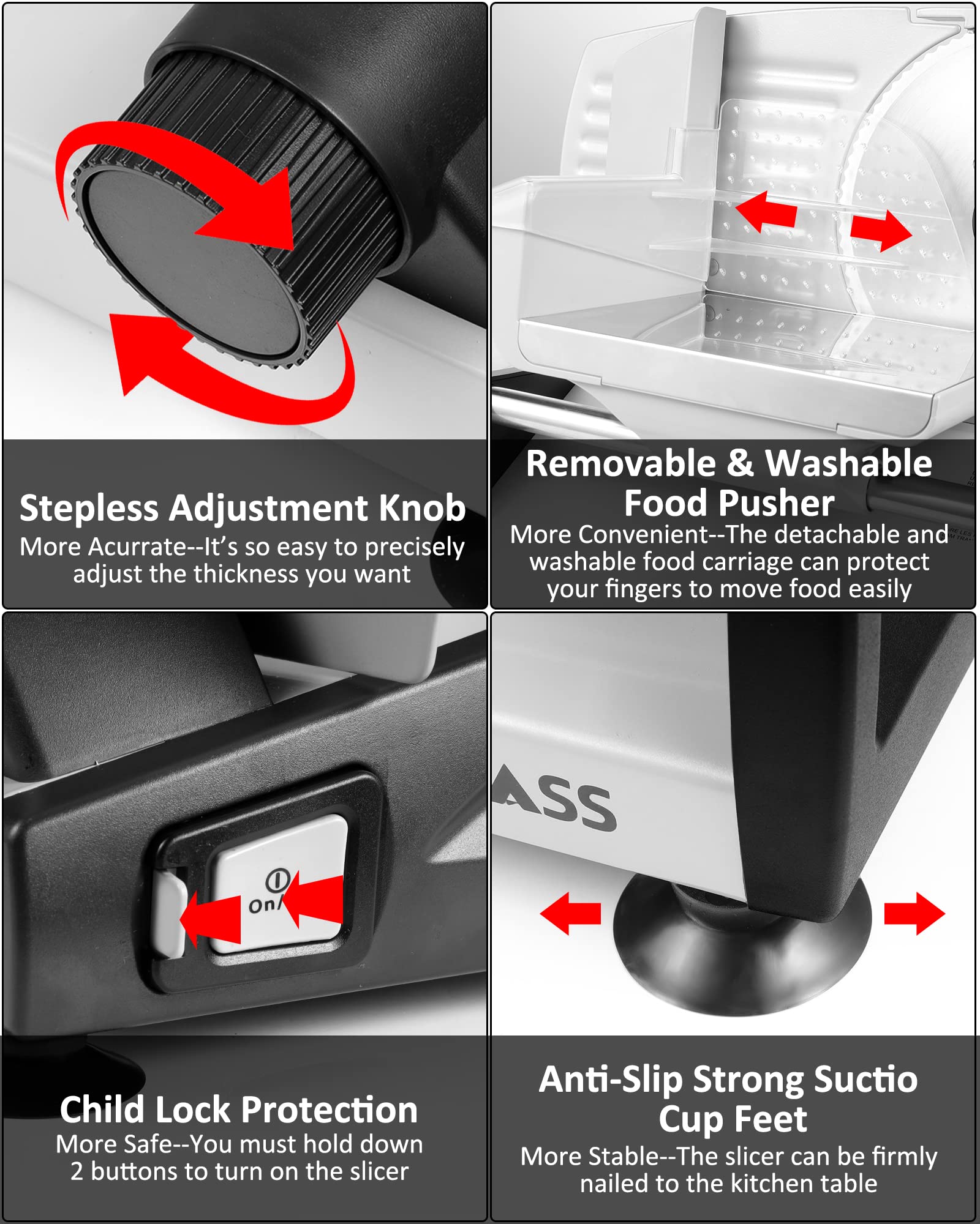 TOKASS removable blades simplify cleaning and sanitation after slicing tasks.
