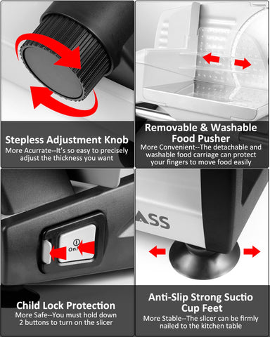 TOKASS removable blades simplify cleaning and sanitation after slicing tasks.