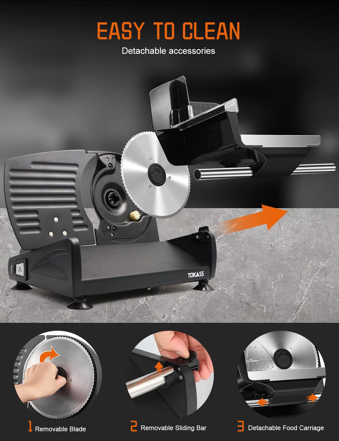 TOKASS safety lock and non-slip feet keep slicer stable during operation.