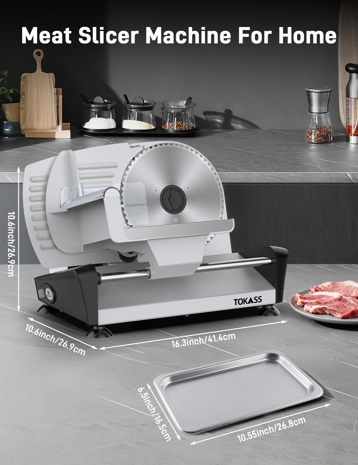 TOKASS Meat Slicer adjustable thickness 0-15mm for precise home slicing.