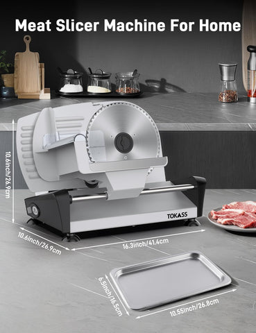 TOKASS Meat Slicer adjustable thickness 0-15mm for precise home slicing.